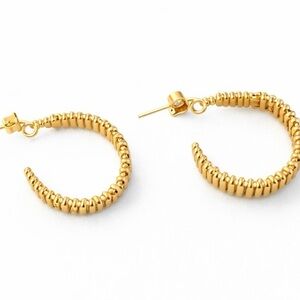 Gold & Silver Two-Tone Ribbed Hoop Earrings Chunky Textured